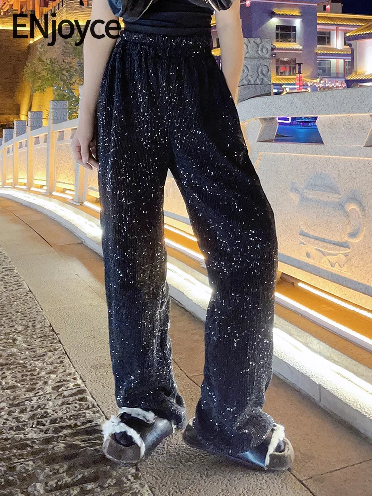 Женские прямые брюки в Корейском стиле ENjoyce, теплые тренировочные брюки для улицы, Осень-зима