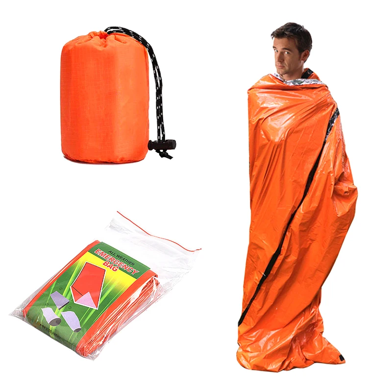 Portable Waterproof Emergency Survival Sleeping Bag Outdoor Edc Camping Gear Thermal Sack First Aid Rescue Kit Mylar Blanket