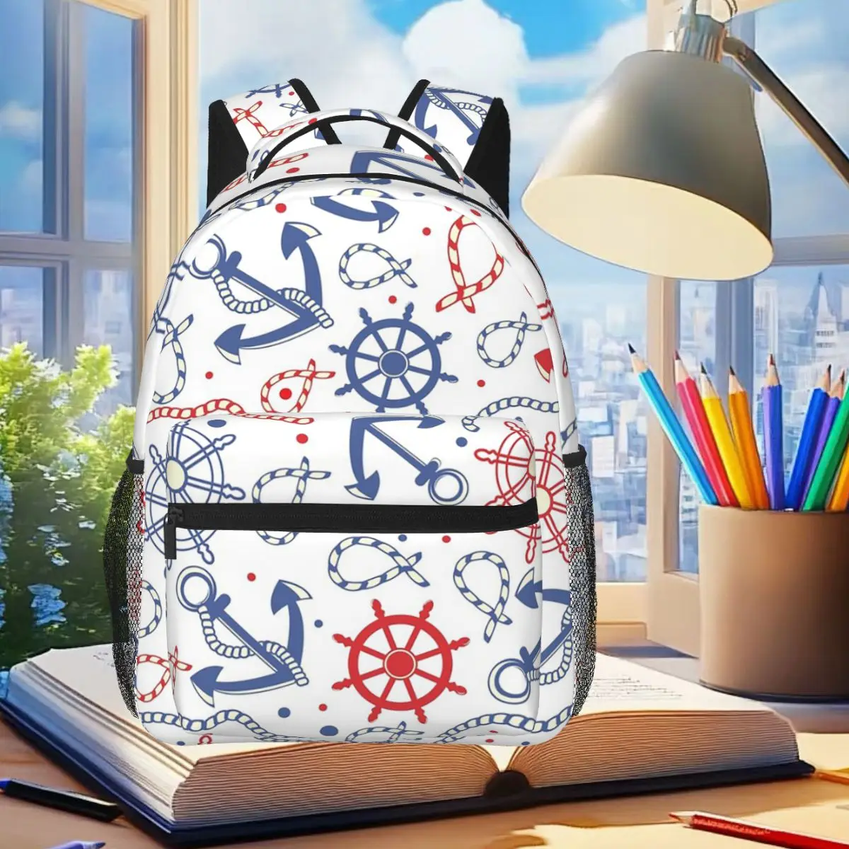 Nautical Pattern Design Backpack Student Boys Girls BookBag Kids School Bag Laptop Shoulder Bags for Men Women
