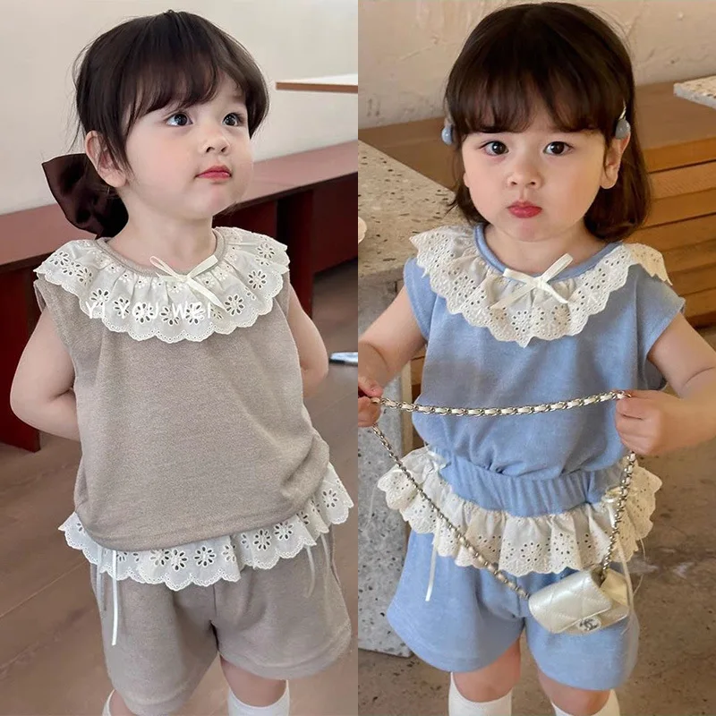 

Baby Girl Clothes Suit Girls Summer Suit 2024 New Korean Children Wear Red Blue Shirt Shorts Baby Fashion Comfort Two-piece Set