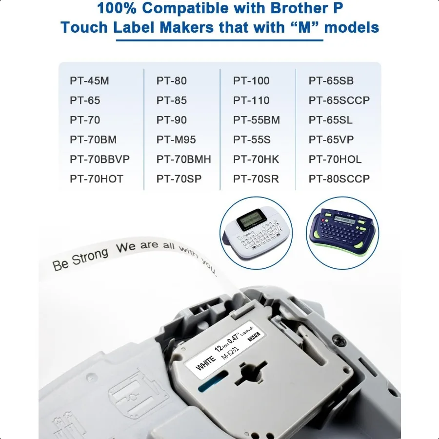 MK231 테이프 교체용, 브라더 라벨 테이프 12mm 0.47인치, MK231 M231 MK231s, PTouch PTM95 PTM95 PT65 PT45 PT와 호환