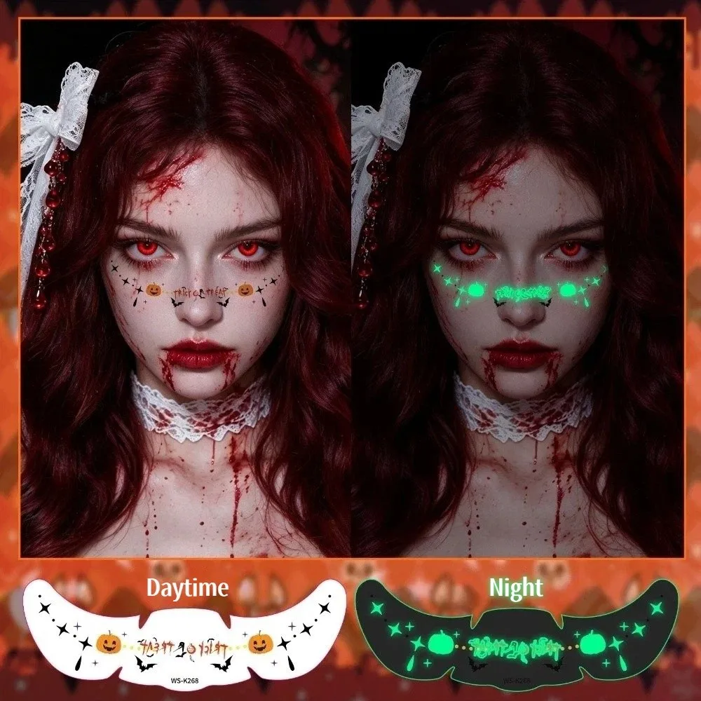 6 Sheets Waterproof Fluorescence Halloween Makeup Stickers Long Lasting Body Art Bloodstain Blush Stickers Disposable Cute