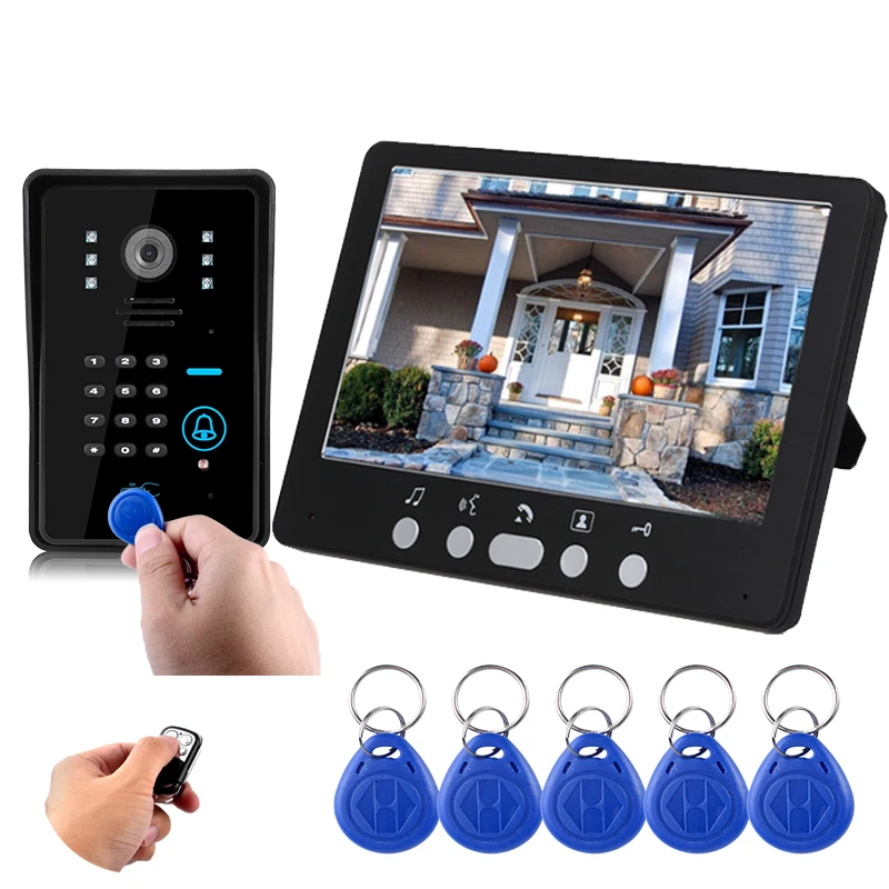 7 inch home intercom system video door telephone wireless remote control password is used to unlock 1 monitor+1 camera