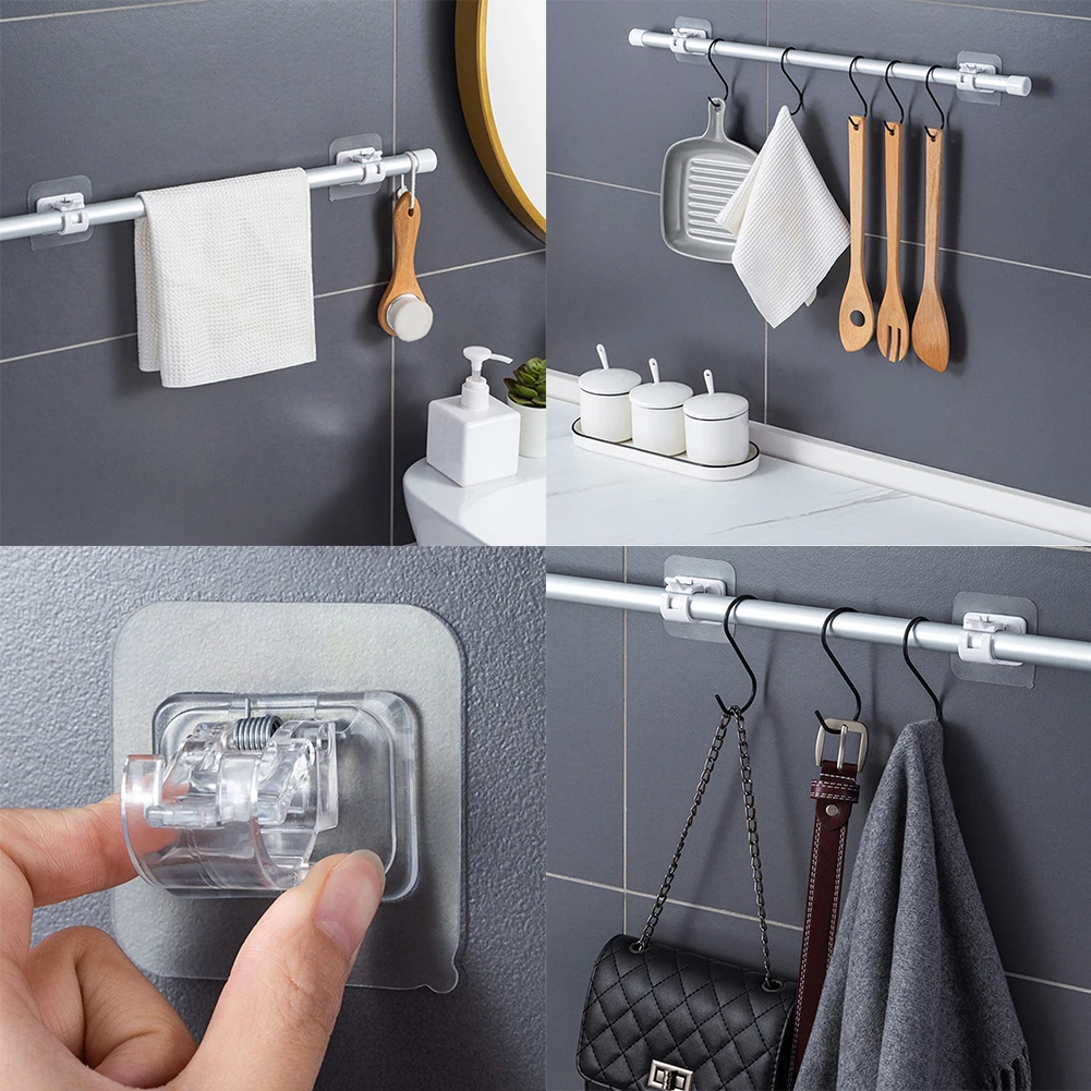 Nail-free Adjustable Curtain Rod Holder Clamp Rod Bracket Holders Adhesive Wall Curtain Fixed Clip Hanging Rack Hook