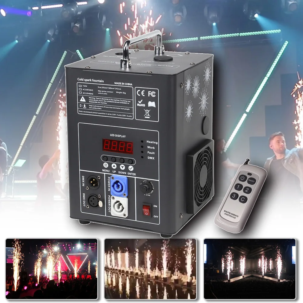 

YUER 750W Cold Spary Spark Machine Powder Remote DMX Control Stage Effect Equipment For Party Decoration Dj Disco Wedding Device