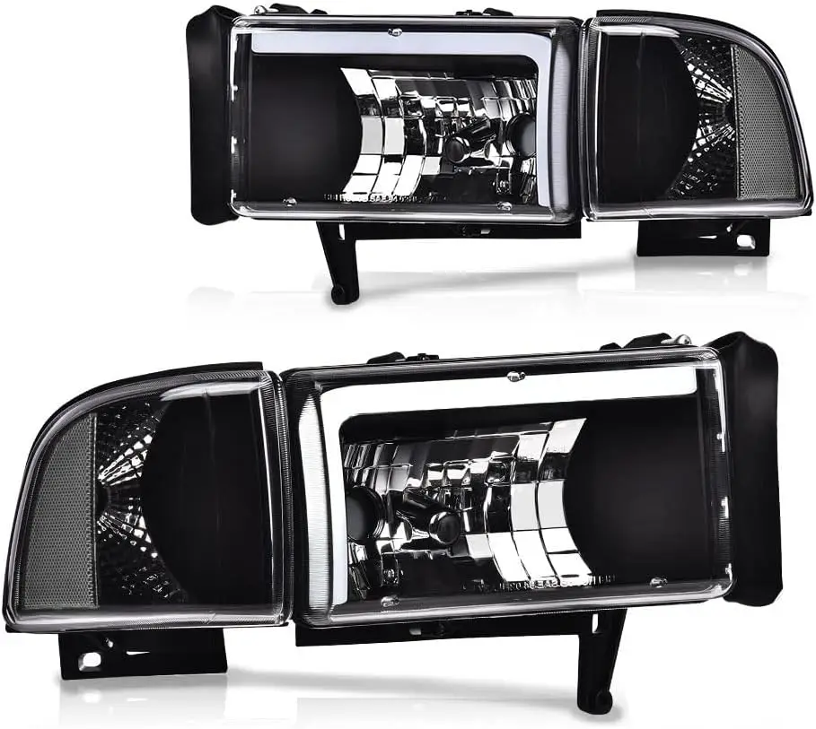 

LED DRL Headlights Assembly, Compatible with Dodge Ram 1500 2500 3500 1994-2002 Head Lamp Driver & Passenger Side Clear lens Bla