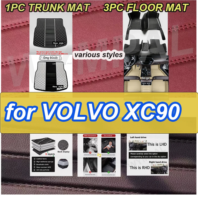 

LUXURY Car floor mats for VOLVO XC90 (FIVE SEAT) 2015 2016 2017 2018 2019 2020 2021 2022 2023