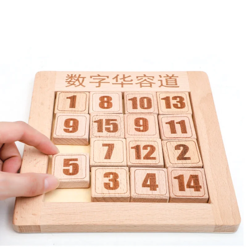 De madeira 9/15 PCS Números Digital Huarongdao Deslizante Quebra-cabeça Inteligência Mente Cérebro Teasers Quebra-cabeças Jogo