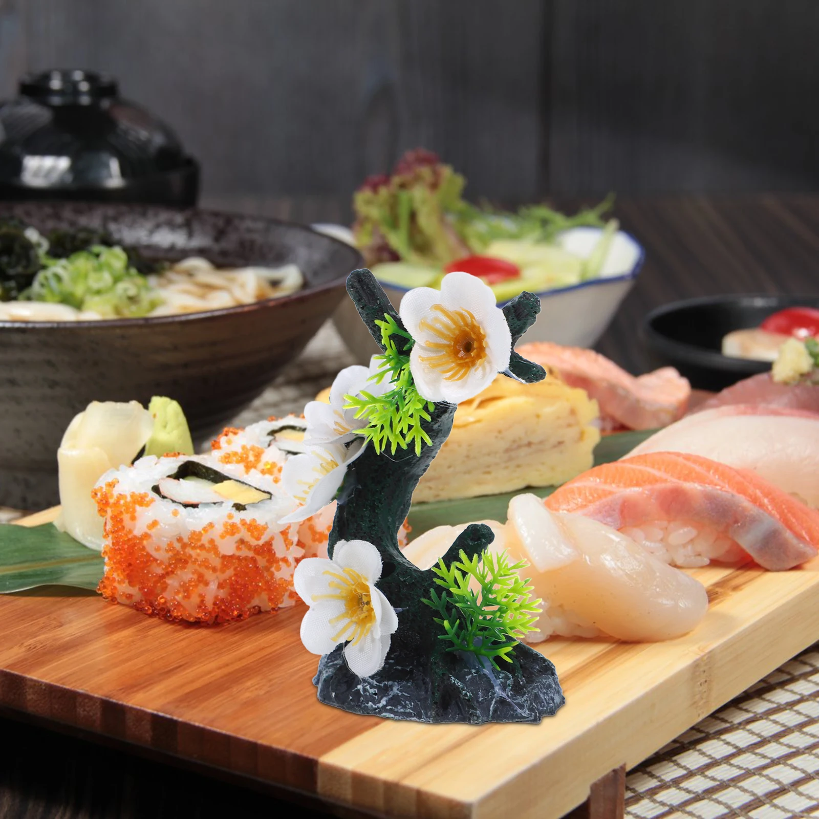 

White Tree Branch Flowers Plants Sushi Decoration Plate Accessories Sashimi Resin Simulated Bride Decorative Ornament