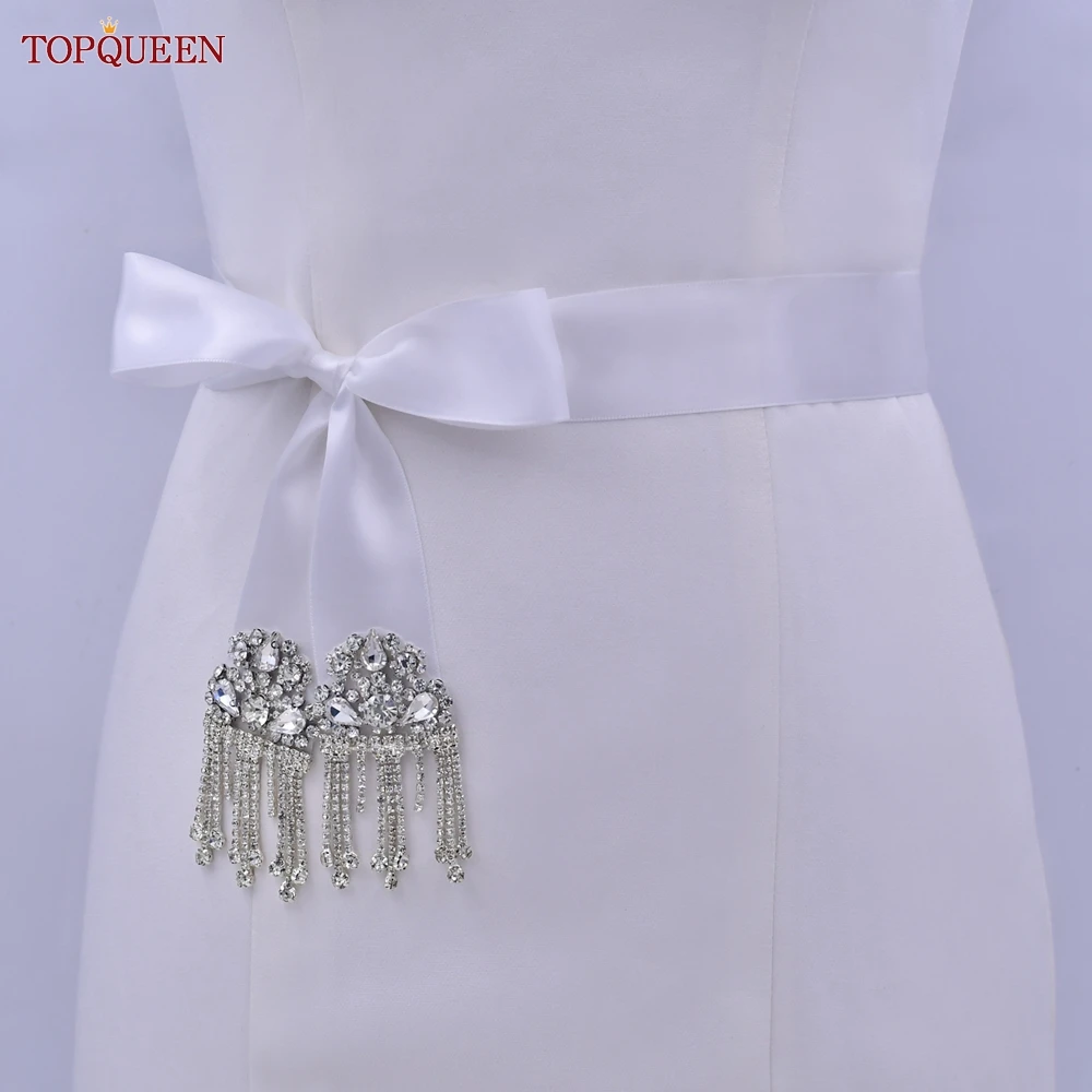 TOPQUEEN-Cinturón de boda con diamantes de imitación para mujer, faja de cristal plateado, cinturón de novia con diamantes, S109