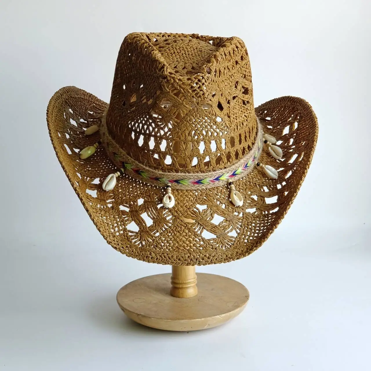 Cowboy-Strohhut, handgefertigter Cowboy-Strohhut für Herren, Sommer-Outdoor-Reise-Strandhut, Unisex, einfarbig, Western-Cowboyhut