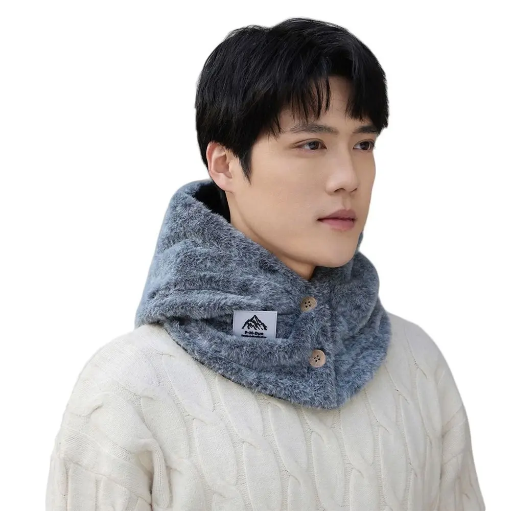 Topi Balaclava Musim Dingin Berbahan Plush dengan Syal Terintegrasi, Pelindung Telinga Hangat, Set Syal Kasual Lembut Berkerudung untuk Pria Wanita