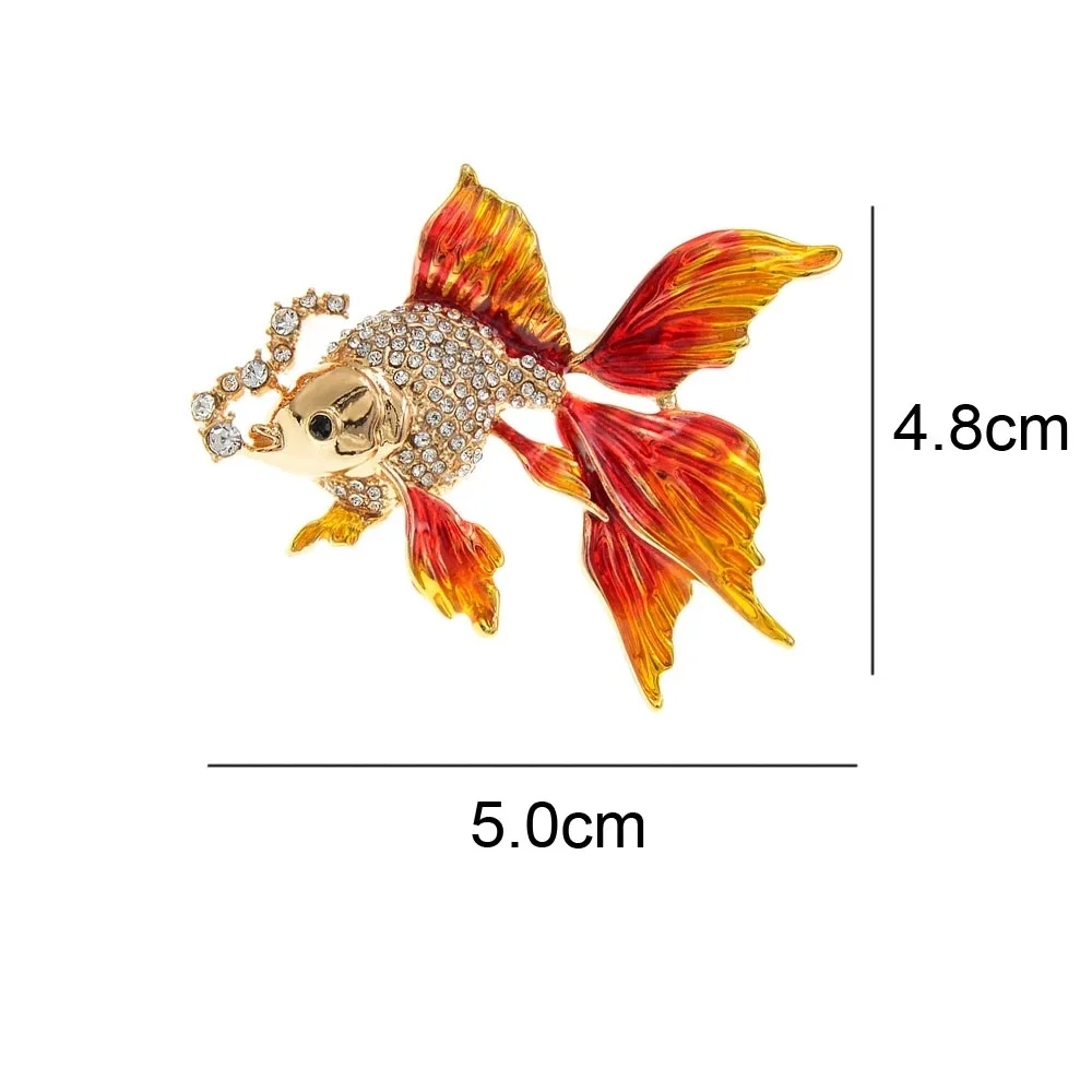 Broches de Rhinestone Goldfish para mulheres, broches de bolhas cuspideiras fofas de animais marinhos para festa e escritório, presente de joias esmaltadas