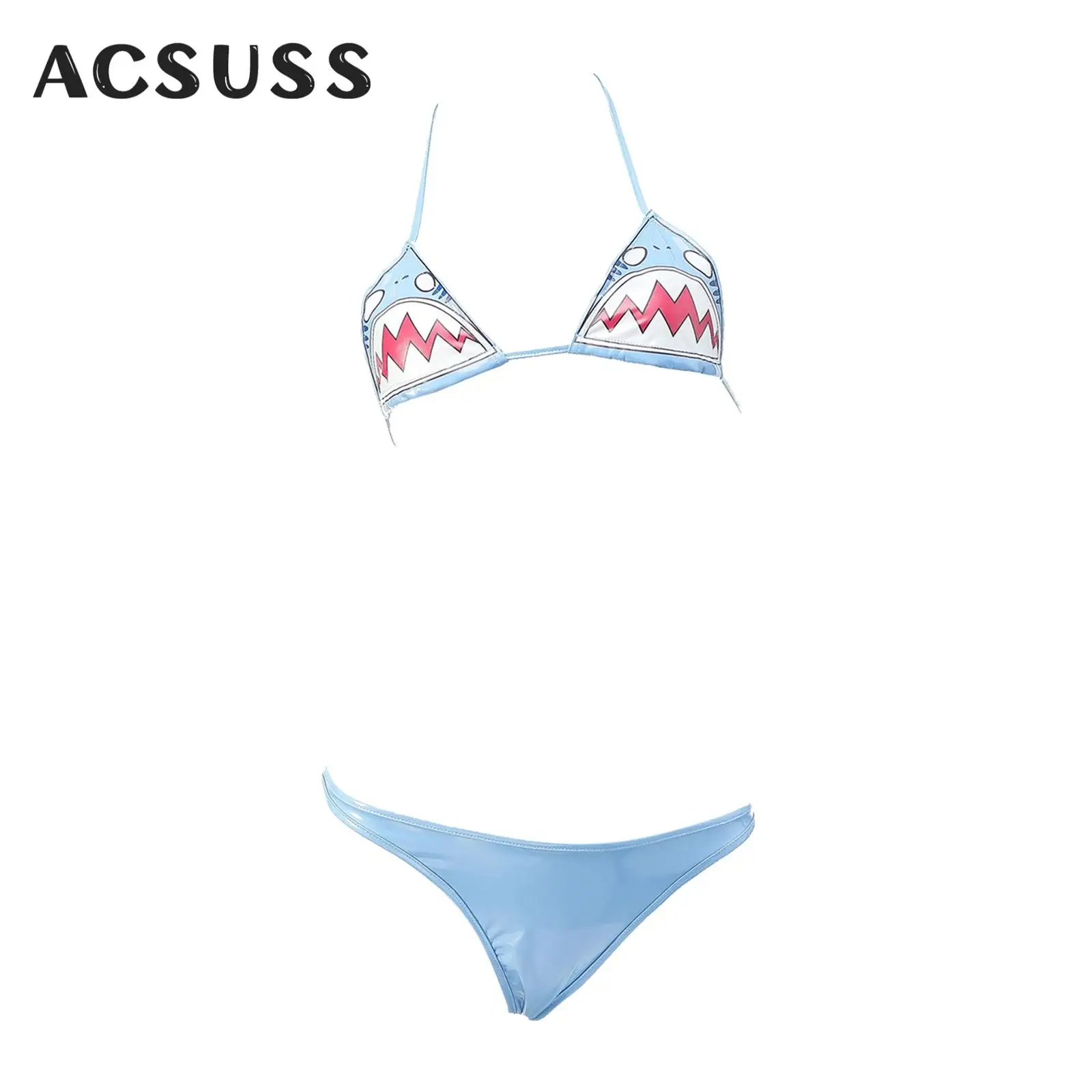 Women Sexy Bikini Set Shark Print Swimwear Bathing Suit Bra Top with Panties Female Minimal Coverage Swimsuit Lingerie Underwear