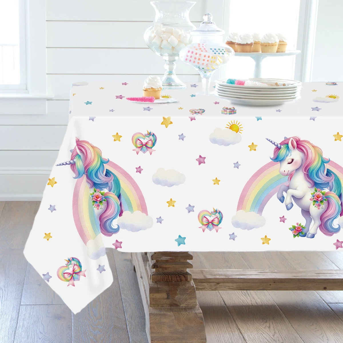 

Rainbow Unicorn PE Tablecloth Happy Unicorn Theme Birthday Party Decorations Kids Favors Tablecloth Baby Shower Party Supplies