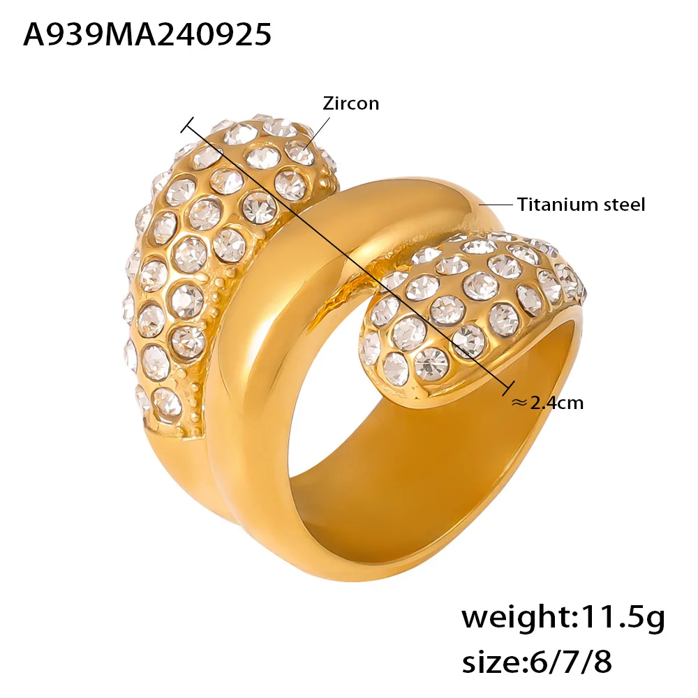 Sparkling Design Stainless Steel Rings For Women Daily Casual Index Ring Gold Plated Waterproof Luxury Jewelry Wholesale