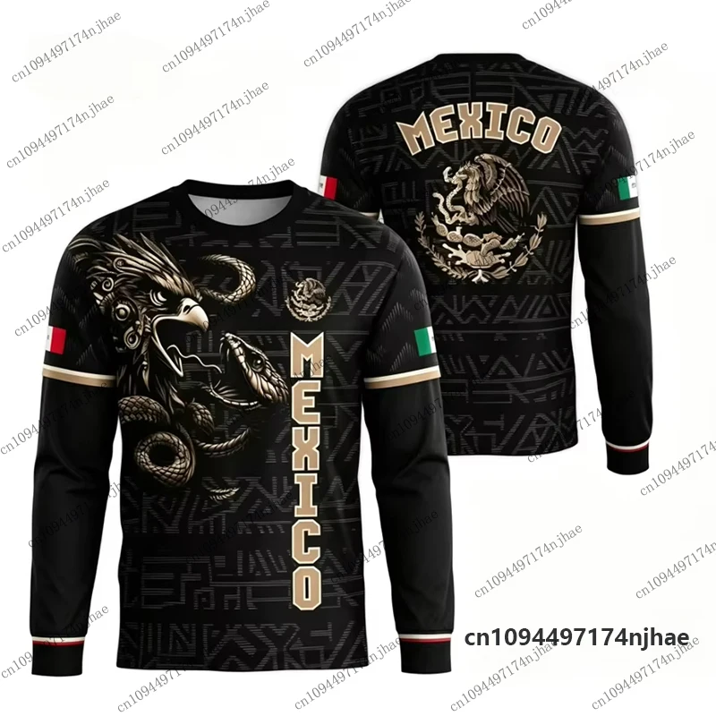 2026 New Mexican Flag Print Football Jersey For Children Long Sleeve T-shirt Autumn 3D Eagle Graphic Tees Sports Kids/Adult Tops