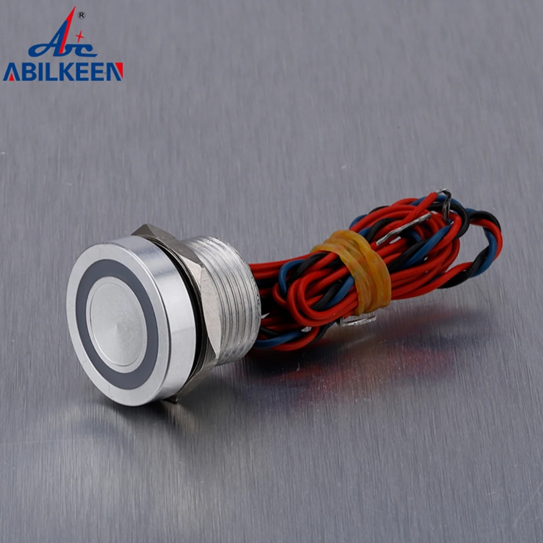 ABILKEEN 16MM 1NO Flat Head Piezo Electric Switch 2A 3V/5V/6V/12V/24V IP68 Waterproof Pressure-Sensitive Switch with LED Ring