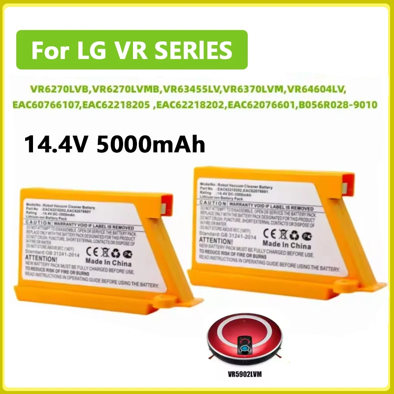 LOLRKO® 14.4V 5000mAh Replacement Battery For LG VR6270LVB VR6270LVMB VR63455LV VR6370LVM VR64604LV Robot Vacuum Cleaner Parts