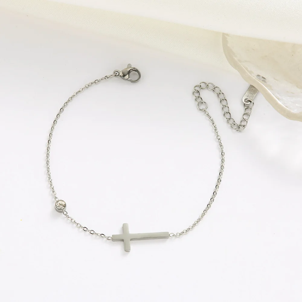Simple Single Chain Bracelet for Women Fancy Cross Charm with Shiny CZ Fashion Versatile Female Hand Jewelry Wholesale image 4