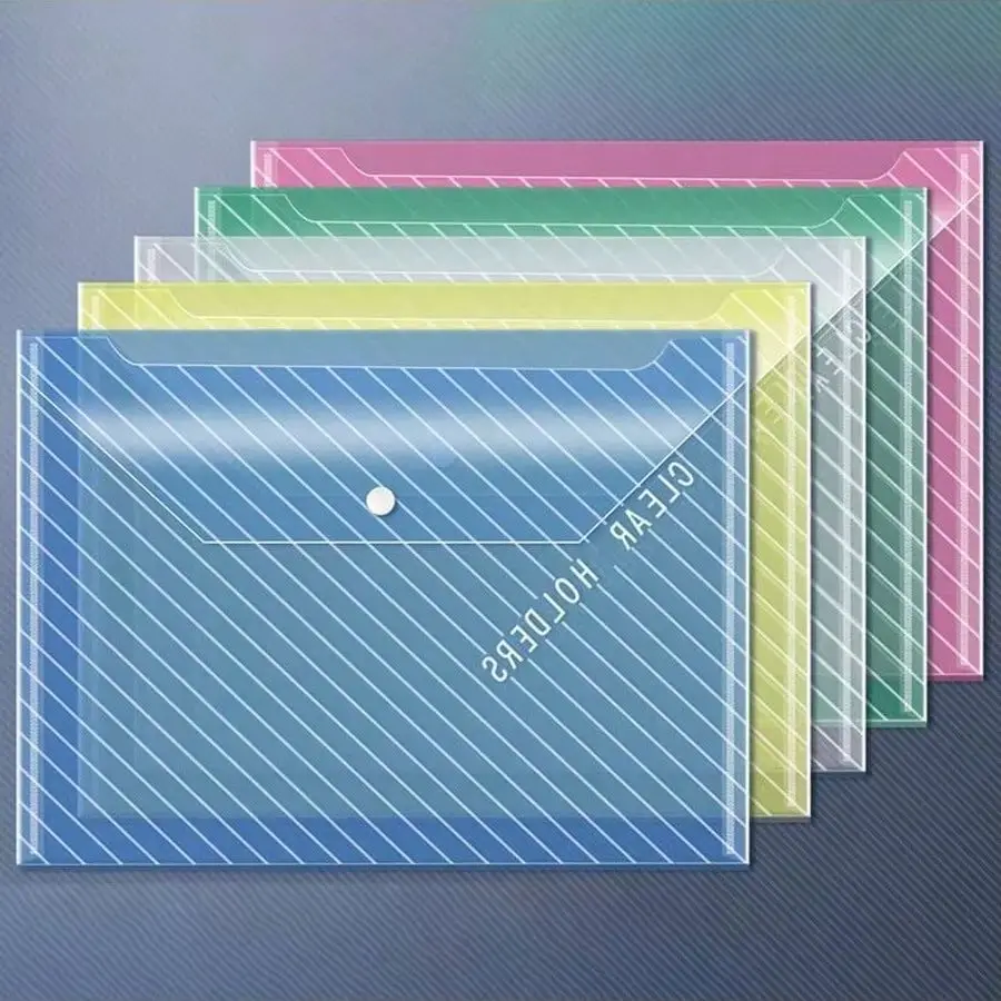 Sac de rangement pour documents en plastique transparent A4 de grande capacité, fermeture à bouton-pression, étanche, pour l'école, le bureau, la maison, le stockage de papier, fournitures de papeterie, 5/10/20 pièces