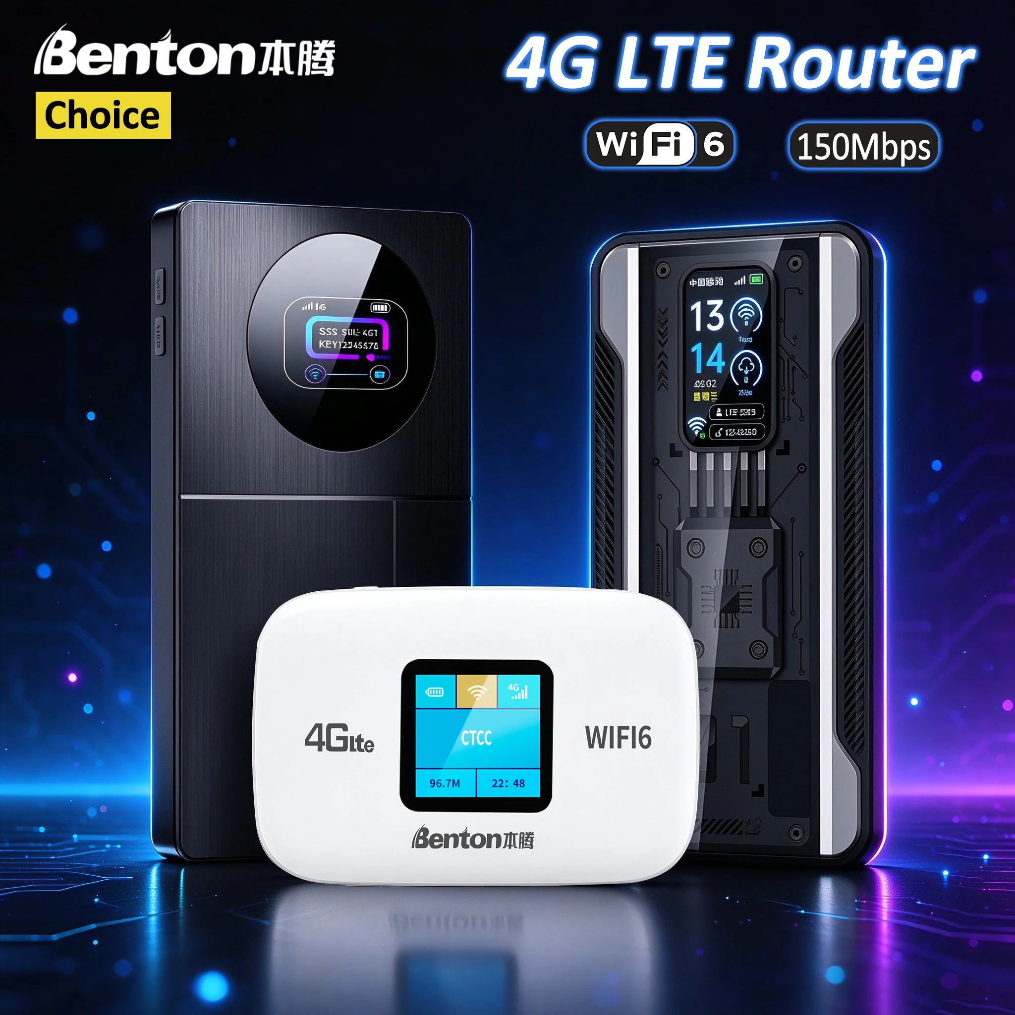 Benton Plug Play M100 2050/3000mAh 4G LTE Portable Travel Router 150Mbps 4G SIM Card WiFi Router for Home Travel RV Car SOHO
