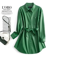 Abrigo de piel de oveja para mujer, chaqueta informal con cinturón de un solo pecho de longitud media, de piel de oveja auténtica, prendas de vestir, otoño 2024