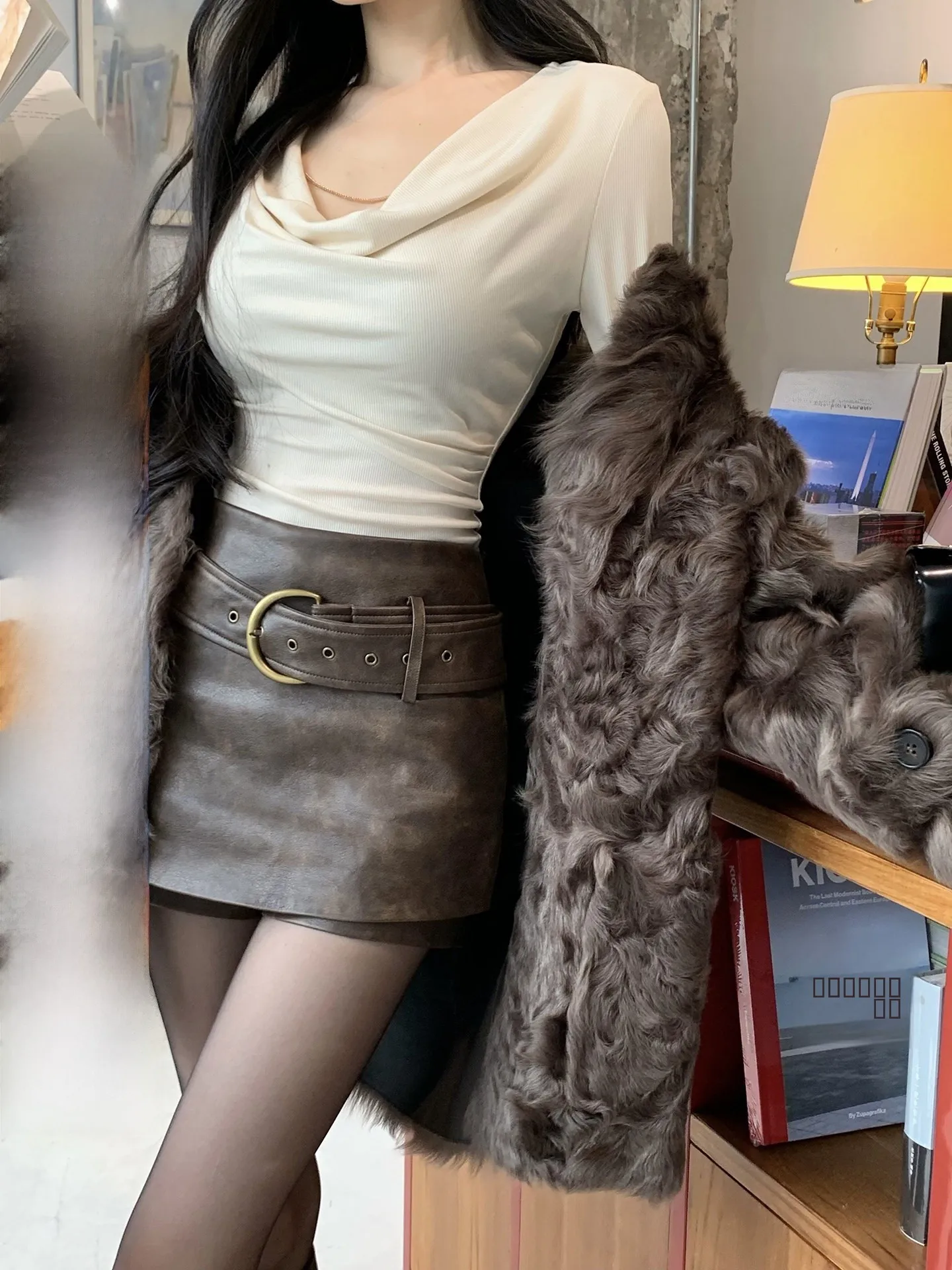 

Юбка Fbb Limit из смесовой шерстяной ткани с широким поясом, юбка из искусственной кожи, повседневная юбка А-силуэта с высокой талией, женская юбка Ciwalk