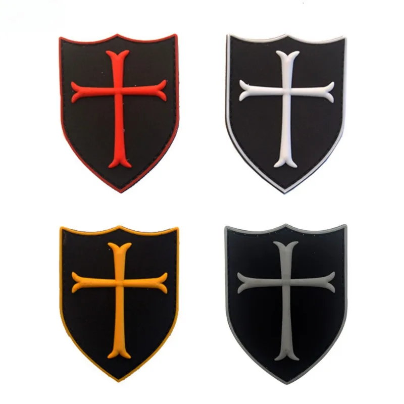 3D PVC Templar Knight Armband 8*6cm White Blue Red Color Patches Teamwork Morale Badge Decoration Clothes Jeans Backpack