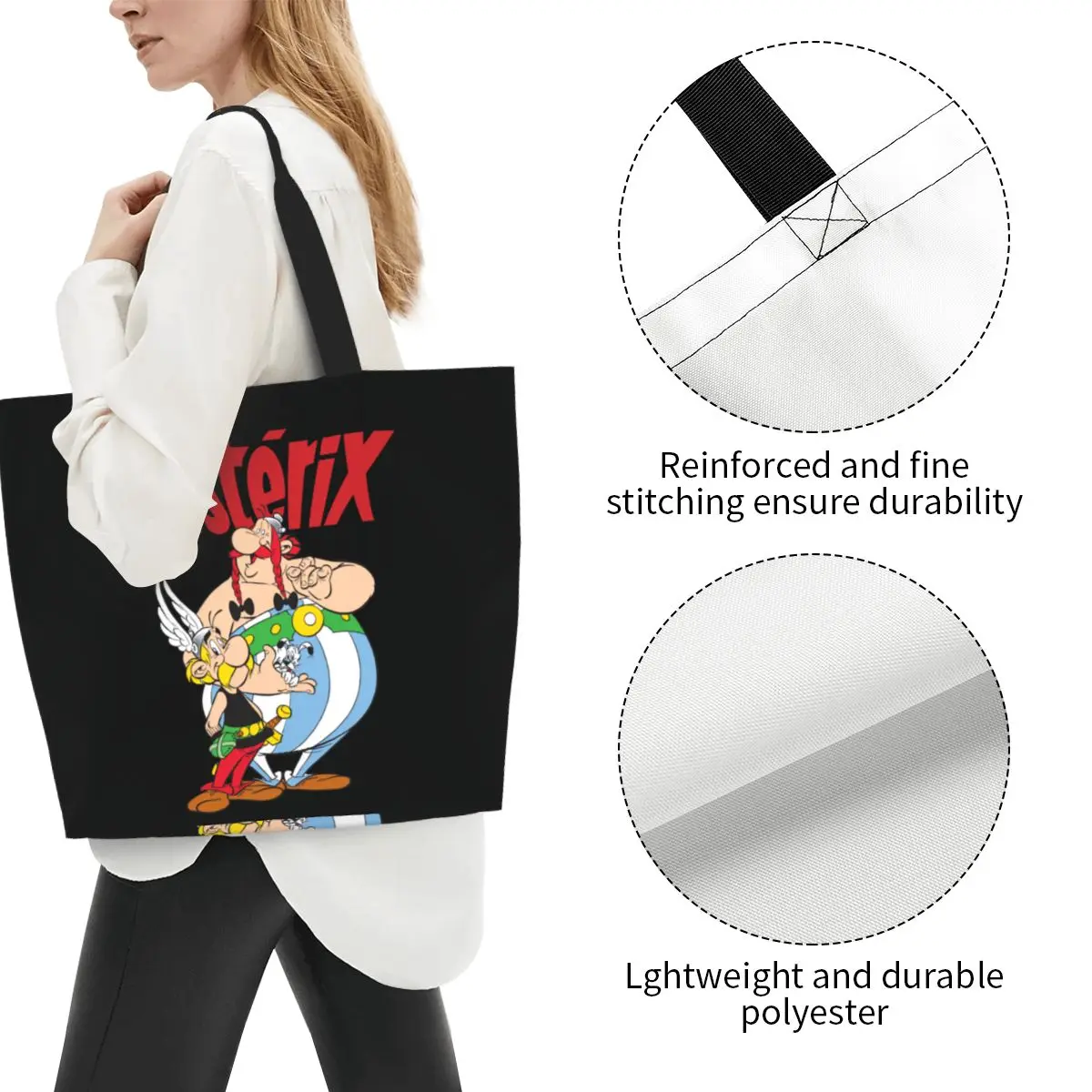 Recycling Asterix And Obelix With Idefix Shopping Bag Women Canvas Shoulder Tote Bag Durable Manga Grocery Shopper Bags