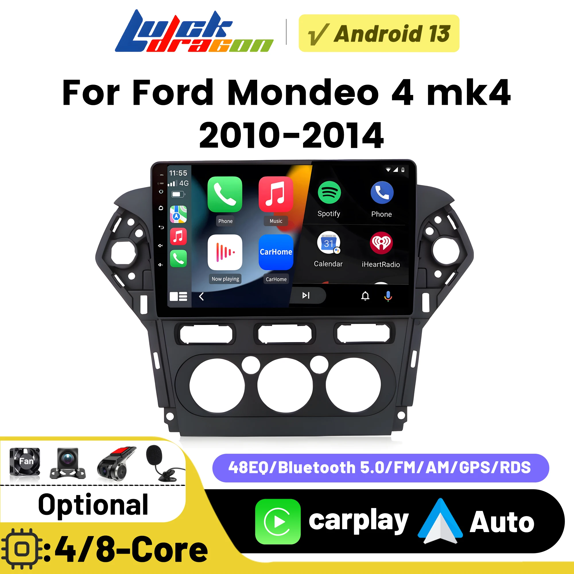 2Din Android Multimedia Automotive Carplay Android Auto Wireless For Ford Mondeo 4 mk4 2010-2013 2014 Car Radio DSP Subwoofer