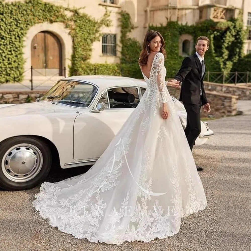 FL&AEVVE ディープ V ネック レース ウェディング ドレス エレガント A ライン ブライダル ガウン カスタマイズされたフォーマル パーティー ローブ 花嫁用