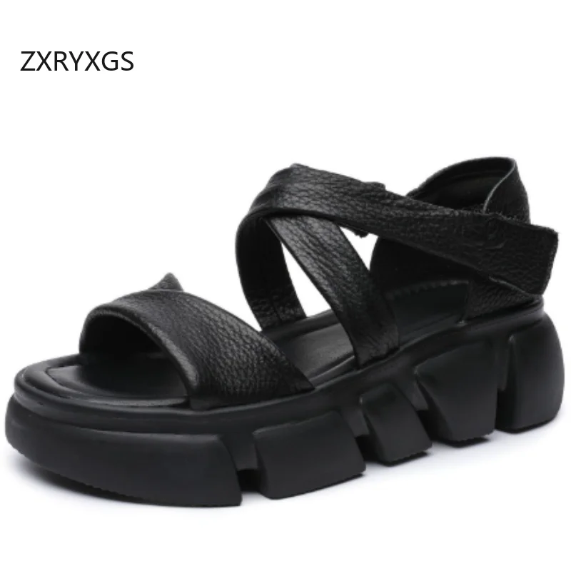 

ZXRYXGS 2025 летние новые модные сандалии премиум-класса из натуральной кожи, удобные сандалии на платформе с мягкой подошвой, женские римские сандалии