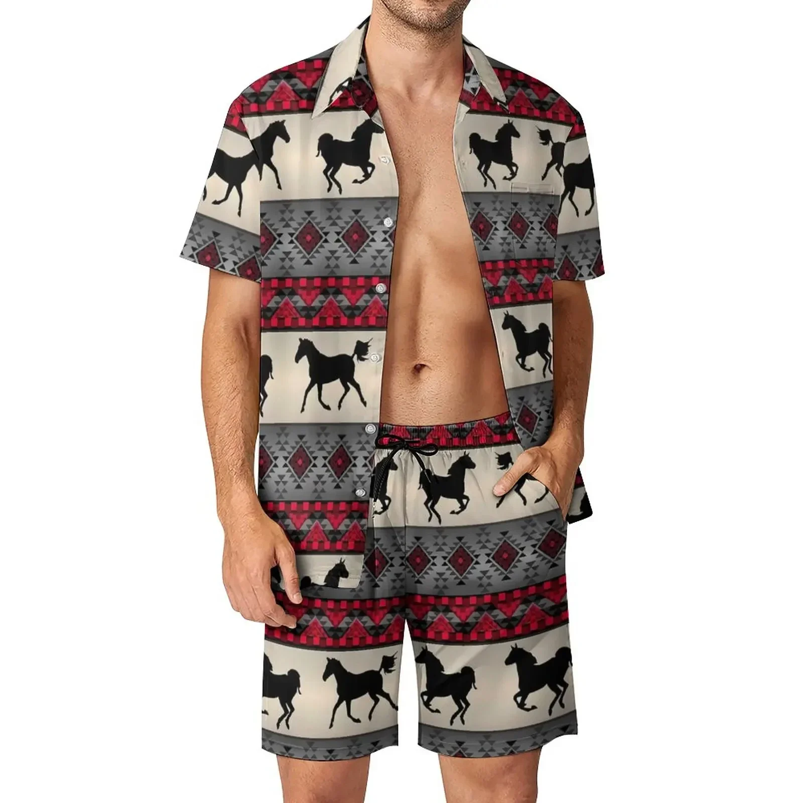 3D Printed Horse Race Pattern Shirt Sets Men Casual Fashion Short Sleeves Shirts Oversized Beach Shorts Hawaiian Suits Clothing