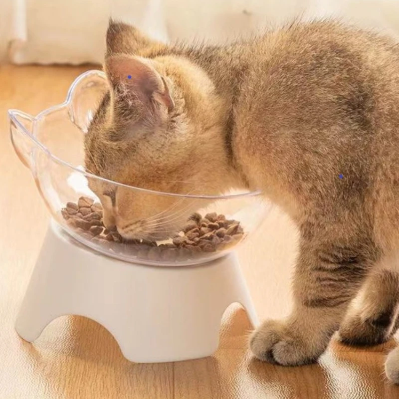 Pet Cat Bowl With Stand Non-Slip Water Food Feeder Transparent Inclined Cat Ear Shape Round Puppy Accessories 2022 New