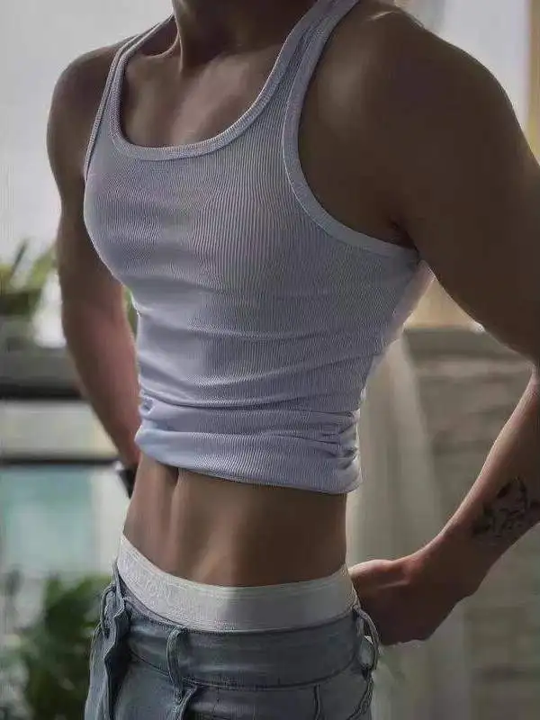 

Мужская летняя майка-риббонка из плотного трикотажа, облегающая, для фитнеса, подтягивающая фигуру, базовый слой, влагоотводящая