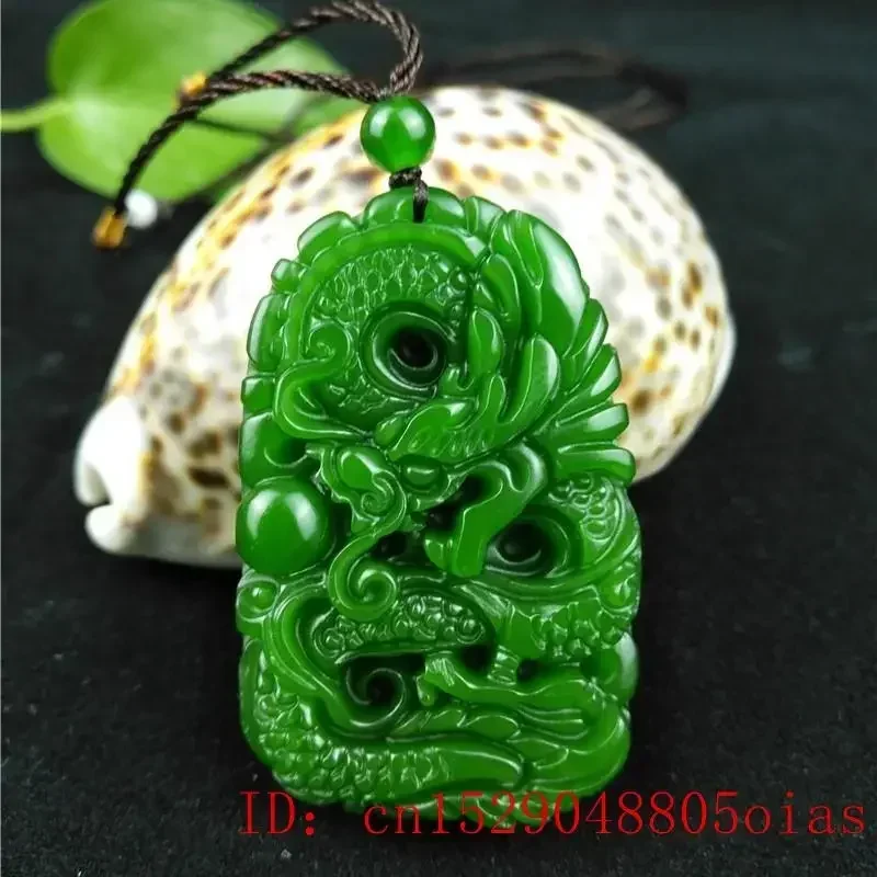 Zielony Naturalny Jadeit Hetian Smok Wisiorek Naszyjnik z Jaspisu Rzeźbiona Chińska Biżuteria Jadeitowa Amulet Szczęścia Prezent dla Kobiet i Mężczyzn — zdjęcie 3