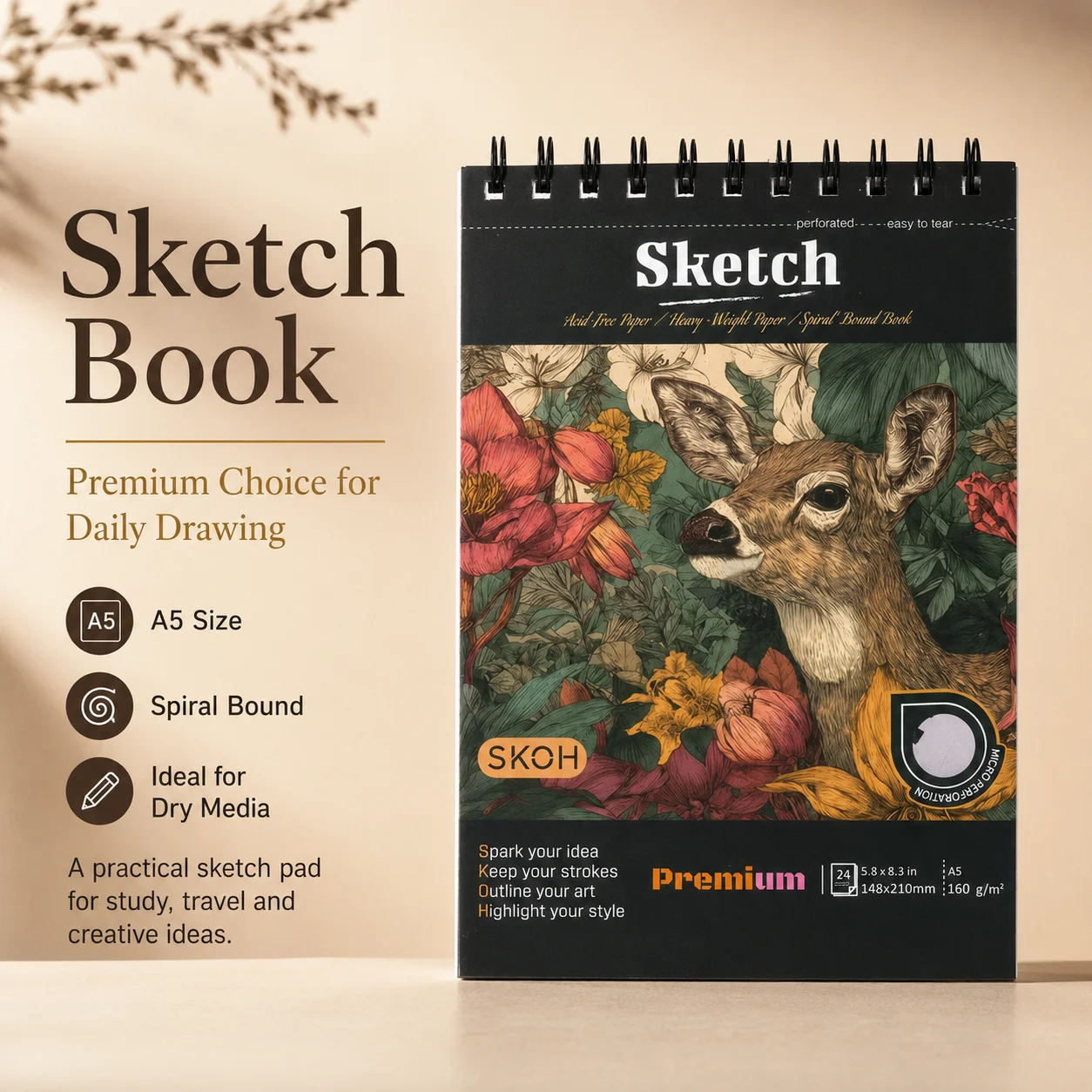 Trending Art Supply: A5 Heavyweight Sketchbook 160g - Perfect for Speed Painting & Tutorials - Smooth Surface Spiral Pad for Content Creators