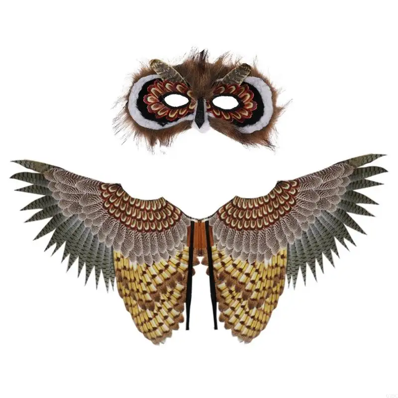 

Q39C Owl Costume Set for Kid Boys Girls Halloween Owl Mask Owl Wing Birds Wing Owl Half Face Mask Party