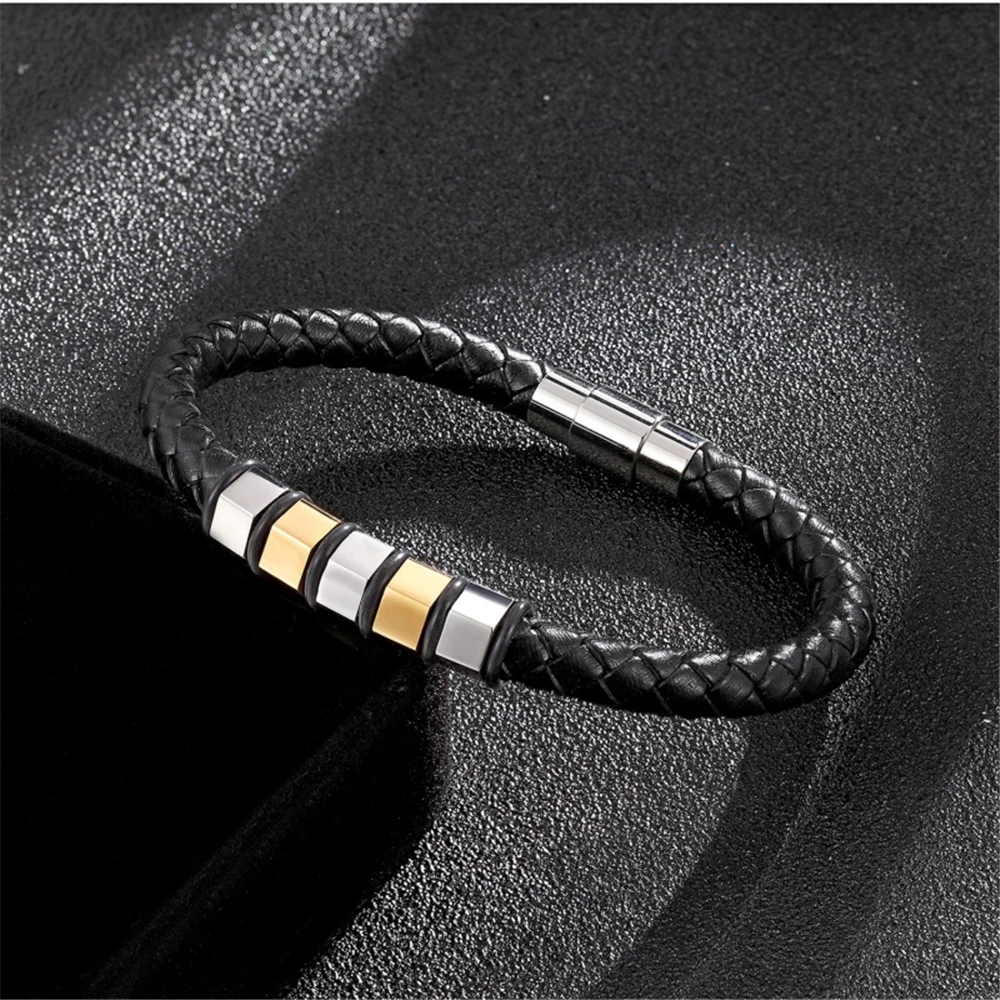 New Brand Charm Genuine Leather Men Bracelets Women Trendy Stainless Steel Sporty Cuff Bracelets Fashion Jewelry Homens Pulseira