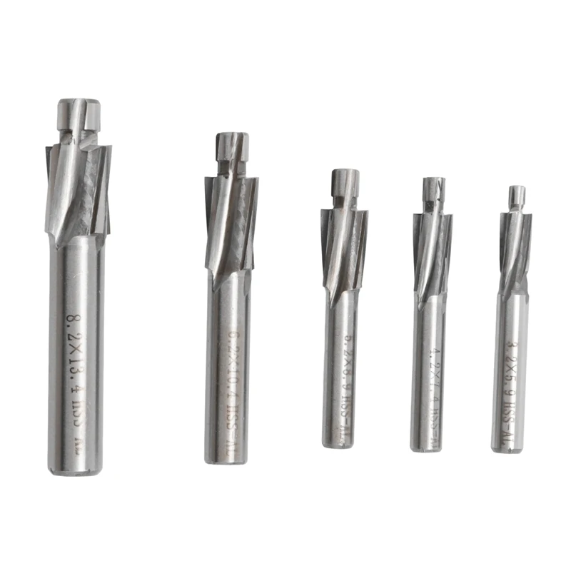 

5Pcs HSS Counterbore End Mill M3-M8 Pilot Slotting Tool Milling Cutter Countersink End Mills