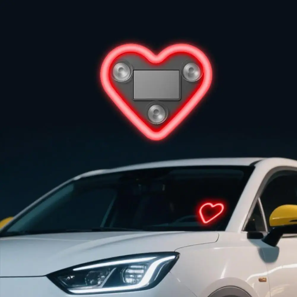 Solar Car Heart Neon Light | Wireless Triangle Window Atmosphere Lamp | Auto Interior Ambient Decoration For Motor Modification