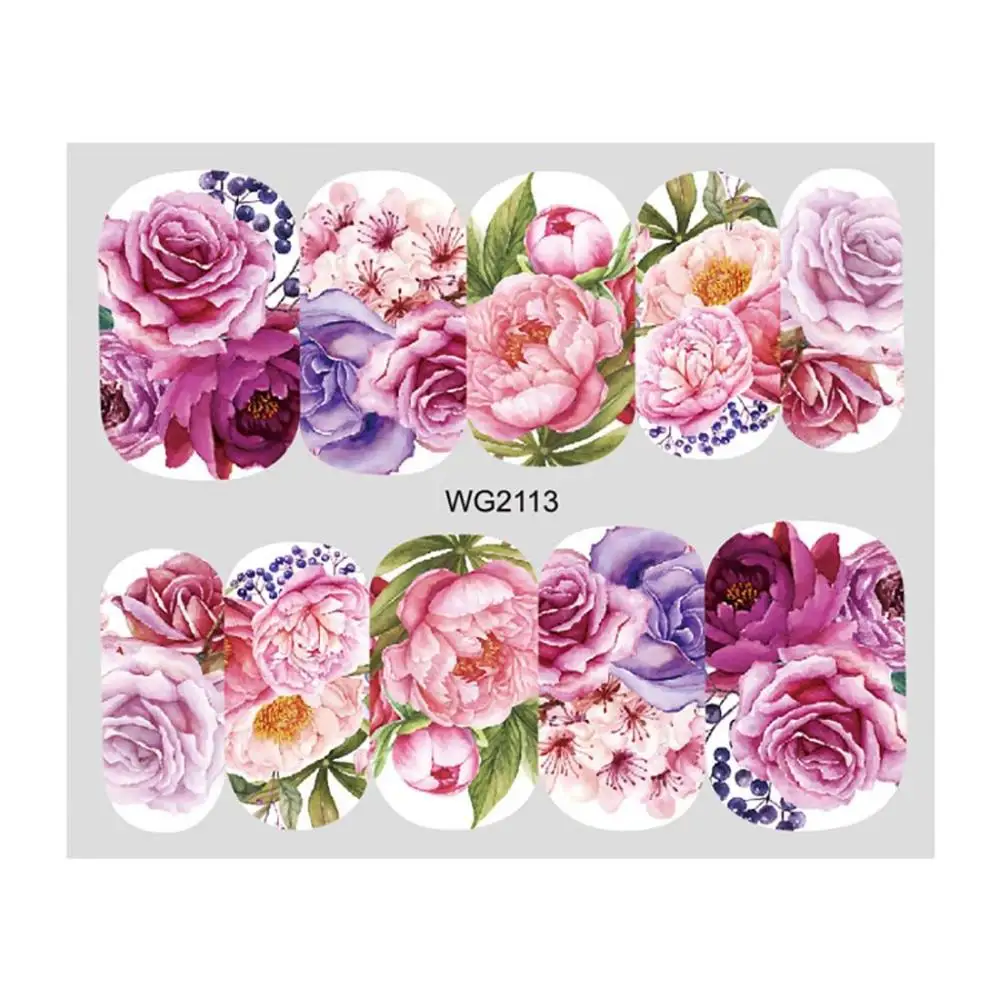 Deslizadores de hojas para decoración de uñas, pegatinas de agua para uñas de flores, calcomanía de transferencia de rosas, pegatina de hojas para uñas