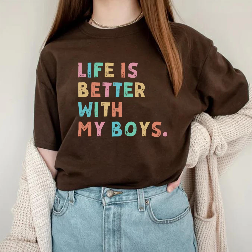 내 소년과 함께하면 인생이 더 좋습니다 T 셔츠 소년의 엄마 Tshirt 엄마 소년 셔츠 패션 여성 반팔 탑 어머니의 날 선물