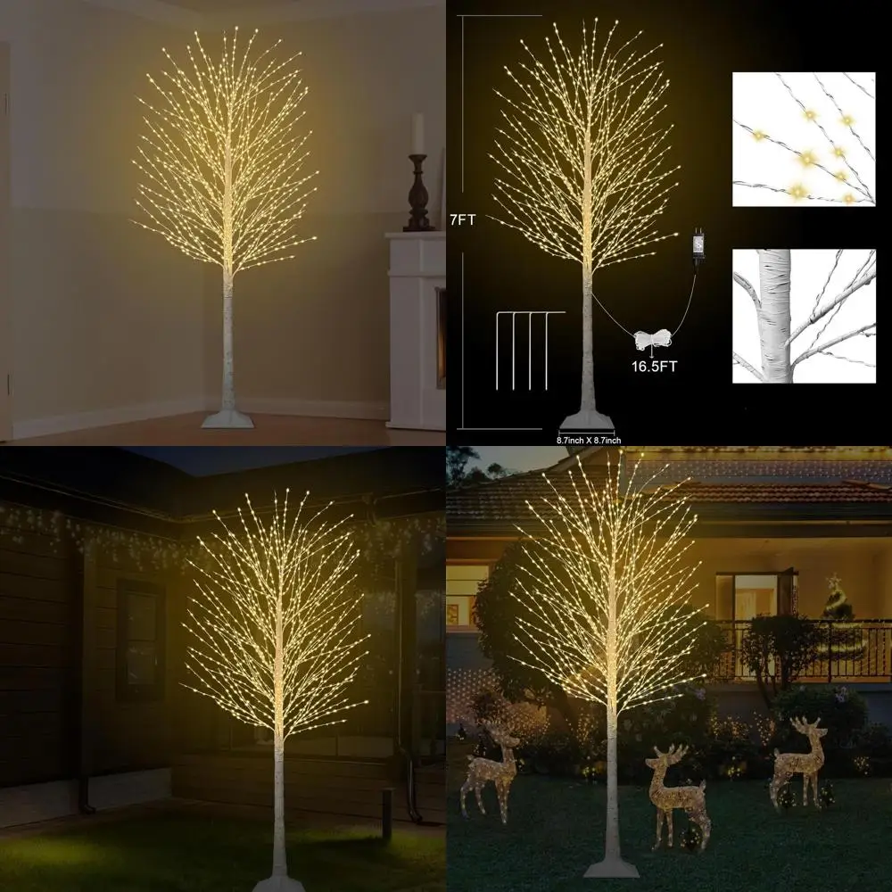 

7.5ft Pre-Lit Birch Christmas Tree with 1200 Warm White LEDs, 8 Lighting Modes, Timer Remote for Indoor or Outdoor Holiday Decor