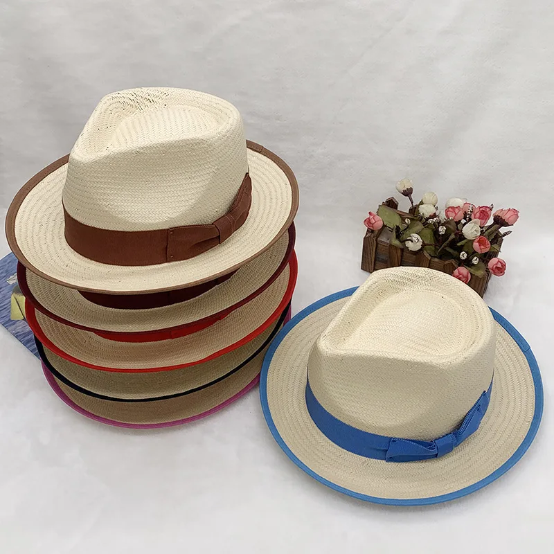 men hat straw fedora Women\'s Handmade Woven Sunshade Jazz Straw Hat with Summer Hat Binding and Color Matching Design