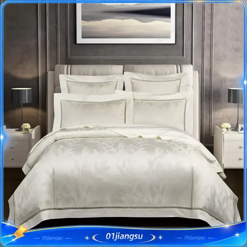 Luxury 1000TC Cotton Jacquard Duvet Cover Set Flat Sheet Pillowcase 4 7pcs Bedding Sets High Thread Count Soft Breathable
