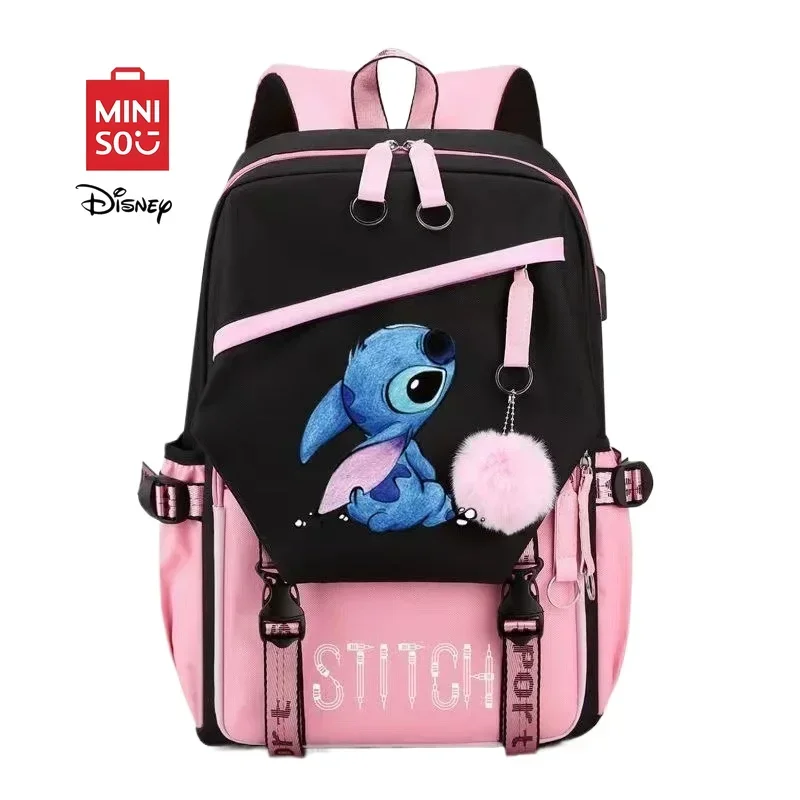 Miniso disney 2025 nova série bonito ponto casual saco de carregamento usb estudantes grande capacidade moda zíper mochila de alta qualidade