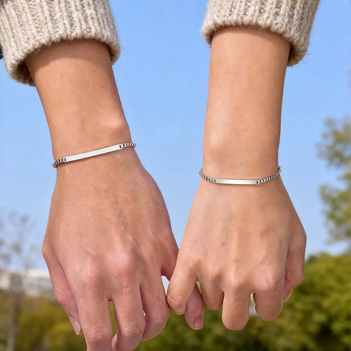 Free Custom Heart Chain Bracelet for Men Women Couple,Personalized Figaro Box Chain Wristband,Gift for Sister Husband Wife Mom