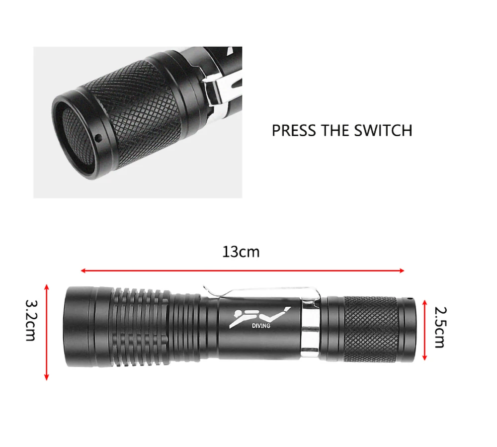 Mini Portable Diving Flashlight Super Bright P20 Wick Rating Professional Diving Light With Hand Rope